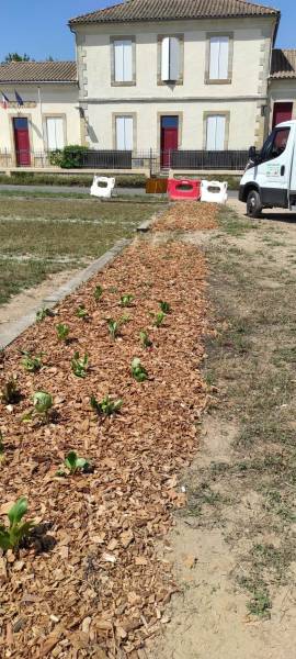 Aménagement des abords d'une église et d'un séchoir près de Langon